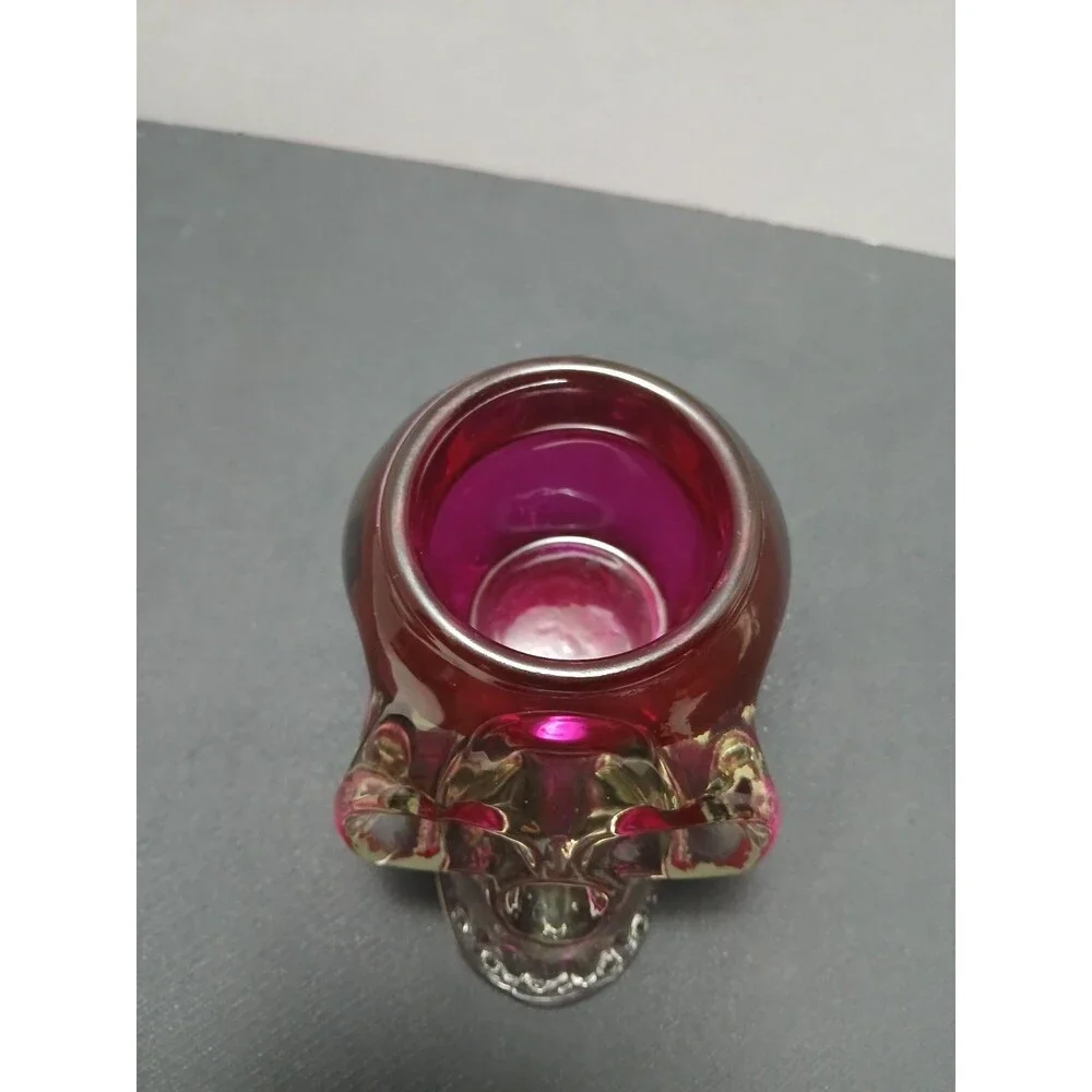 Pink Glass Skull Tealight Holder Vintage Heavy Halloween Votive‎ Candle